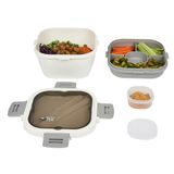 LUNCH BOX W/ UTENSILS MW 58oz 7-1/4"sq PLS GRAY/ WHT 10/cs