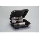 Genpak® 9.25" x 9.25" x 3" Black Foam 3 Section Hinged Container (SN203-3L)