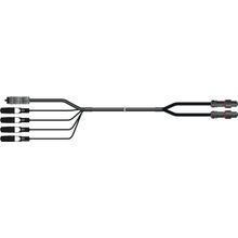 HELIAX® 30' Hybrid Cable Assembly. RRU end has 4 DLC fiber pairs with Octis AOPE shroud and one pair 6 AWG power conductors with 70A power connector. Pendant/Enclosure end has Y- split with two IP-25 hybrid connectors.