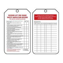 AccuformNMC™ TRS204CTP Scissor Lift Pre-Usage Safety Inspection Record Tags