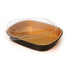 Durable® Large Black and Gold Entree Container with Dome Lid Combo (9553-PT-50)