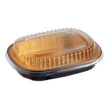 Durable Packaging® Smoothwall Black & Gold 23.3oz Black Diamond Small Entrée or Takeout Pan with Lid (9331-PT-100)