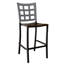 Grosfillex US640579 Plazza Stacking Barstool, window back design, aluminum seat and frame, footrest, powder coated finish, titanium gray with charcoal