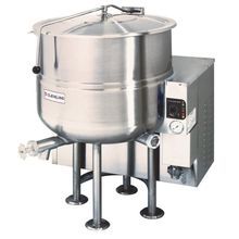 Cleveland KGL40 Kettle, gas, stationary, 40-gallon capacity, 2/3 steam jacket, self-contained, floor mounted control console supports, electronic ignition, stainless steel finish