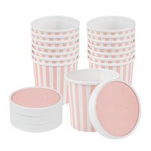 LID F/ SOUP CONTAINER 12oz PAPER PINK & WHT STRIPE 25/cs