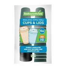HOT CUP & BLACK LID 16oz PAPER RIPPLE WALL FOREST GRN 200/cs