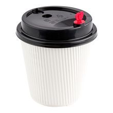 LID F/ COFFEE CUP 8-20oz RED PLUG POLYPRO BLACK 500/cs