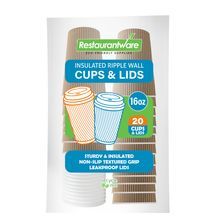 HOT CUP & WHITE LID 16oz PAPER RIPPLE WALL KRAFT 200/cs