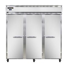 Continental 3RS Refrigerator, reach-in, three-section, self-contained refrigeration, stainless steel front, aluminum interior & ends, shallow depth