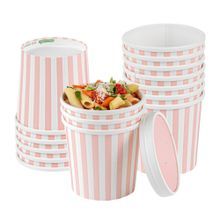 DELI/ SOUP CONTAINER 12oz RND PAPER PINK & WHT STRIPE 200/cs
