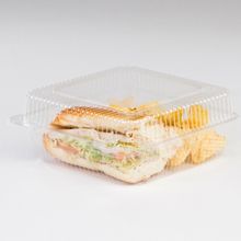 CONTAINER HINGED PS CLEAR SQ 8.75x8.25x3.5 200/cs DFI-LBH-785