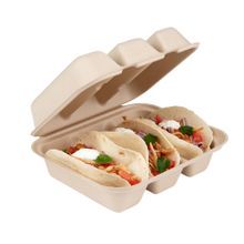 TACO CLAMSHELL 3-COMP BAGASSE 8x7-1/4