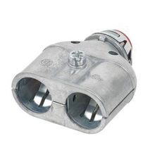Bridgeport® 3838ASP Insulated Duplex Connector, 3/8 in Trade, 1/2 in Knockout, 0.38 to 0.59 in Cable Openings, Die Cast Zinc, Ball Burnished/Mirror Smooth
