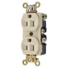 Wiring Device-Kellems HBL® HBL5242I Compact Duplex Extra Heavy Duty Self-Grounding Standard Traditional Straight Blade Receptacle, 125 VAC, 15 A, 2 Pole, 3 Wires, Ivory