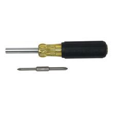Klein® 32559 6-in-1 Extended Reach Multi-Bit Screwdriver, Measurement System: Imperial, 6 Piece, 3/16 in, 1/4 in, #1, #2, 1/4 in, 5/16 in Screwdriver Size, Cushion Grip Handle, Rubber/Steel, No Magnetized Tip