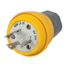 Wiring Device-Kellems Twist-Lock® Elastogrip® HBL28W48 1-Phase Grounding Male Portable Standard Sized Water/Dust-Tight Locking Plug, 250 VAC, 30 A, 2 Pole, 3 Wires, Yellow