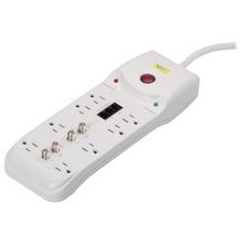 Wiring Device-Kellems SpikeShield® HBL8PS2100DA 1-Phase Non-Metallic Surge Protection Strip With Telephone/Satellite/Fax/Modem/CATV/DSS, 125 VAC, 15 A, 8 Outlets, 6 ft L Cord