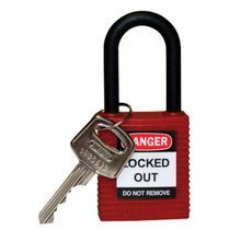 Brady® 123324 Lockout Padlock, Different Key, Red, Nylon Body, 1/4 in Shackle Diameter, 1-1/2 in Shackle Height, 0.8 in Shackle Width, Nylon Shackle, Non-conductive Conductivity