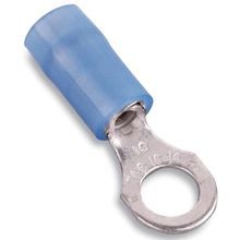 ABB Sta-Kon® RB14-14 Insulated Ring Terminal, 18 to 14 AWG Conductor, 1.08 in L, Chamfered/Serrated Barrel, Copper, Blue