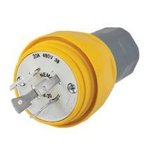 Wiring Device-Kellems Twist-Lock® HBL26W76 Non-Shrouded Watertight Locking Plug, 480 VAC, 20 A, 3 Pole, 4 Wires, Yellow