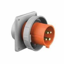 Wiring Device-Kellems HBL4100B12W 1-Phase Male Single Flanged Standard Watertight Pin and Sleeve Inlet, 125/250 VAC, 100 A, 3 Poles, 4 Wires, Orange