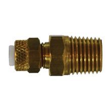 Midland Industries 20277 Tube Connector, Connector, 3/8 x 1/4 in, Poly-Flo® Flareless x Male NPTF End Style, CA360 Brass