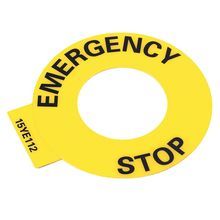 Rockwell Automation 800F Legend Plate, 60mm Round, Universal: EMERGENCY STOP, Yellow with Black Legend Text, 30.5mm Opening