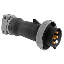 Wiring Device-Kellems HBL460P5W Grounding Male Watertight Pin and Sleeve Plug, 600 VAC, 60 A, 3 Pole, 4 Wires, Black