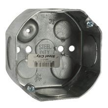 Steel City® 54171-1 Octagon Ceiling Box, Steel, 22.5 cu-in Capacity, 1 Outlet, 7 Knockouts, 2-1/8 in D Dimensions