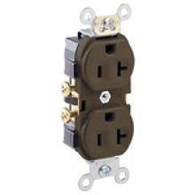 Leviton® CR20 Duplex Indented Face Narrow Body Self-Grounding Straight Blade Receptacle, 125 VAC, 20 A, 2 Pole, 3 Wires, Brown