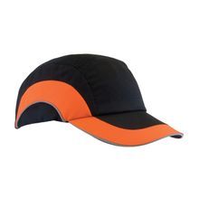 JSP® HARDCAP A1+™ 282-ABR170-18 Baseball Style Low Profile Standard Brim Bump Cap With EVA Foam Padding Liner/80% Polyester/20% Cotton Cap, OS, Black/Hi-Viz Orange, HDPE with EVA Foam Padding Liner/80% Polyester/20% Cotton Cap, Elastic Strap Suspension