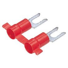 Panduit® Pan-Term® Reel Smart™ PV18-10LFB-3K PV-LF Insulated Fork Terminal, 22 to 18 AWG Conductor, 0.87 in L, Butted Seam Barrel, Copper, Red
