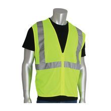 PIP® 302-MVGZLY-2X Safety Vest, 2XL, Hi-Viz Lime Yellow, Polyester Mesh, Zipper Closure, ANSI Class: Class 2, Specifications Met: ANSI 107 Type R