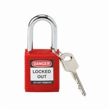 Brady® 99552 Compact Lightweight Lockout Padlock, Different Key, Red, Fiberglass Reinforced Nylon Body, 1/4 in Shackle Diameter, 1-1/2 in Shackle Height, 3/4 in Shackle Width, Triple Coated Hardened Steel Shackle, 1-3/4 in Body Length