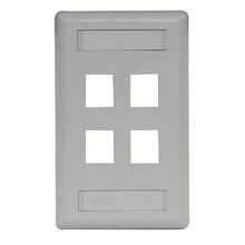 PREMISE WIRING iSTATION™ IFP14GY Rear Load Faceplate, 1 Gang, 4 Ports, Snap-In/Threaded/Flush/Wall Mount, ABS