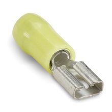 Sta-Kon® RC10-250F 250 Female Disconnect, 12 to 10 AWG Conductor, 0.25 in W x 0.032 in THK Tab, Brazed Seam Barrel, Brass, Yellow, Insulated: Insulated