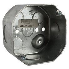 Steel City® 54171-3/4 Octagon Ceiling Box, Steel, 22.5 cu-in Capacity, 1 Outlet, 7 Knockouts, 2-1/8 in D Dimensions