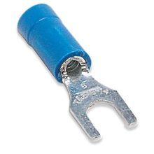 Sta-Kon® 14RB-10F RB Series Insulated Fork Terminal, 18 to 14 AWG Conductor, 0.97 in L, Brazed Seam/Serrated Barrel, Copper, Blue