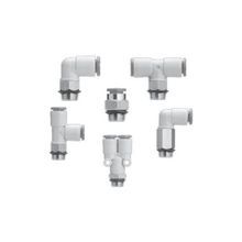 SMC® KQ2T11-U03A KQ2 Male Branch One Touch Fitting, 3/8 in x 3/8 in x Uni 3/8 Nominal, Push-In End Style, Brass