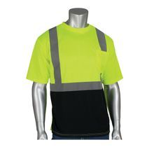 PIP® 312-1250BLY/M 312-1250B Short Sleeve T-Shirt, M, Hi-Viz Lime Yellow, Bird's Eye Polyester, 28-1/2 in L