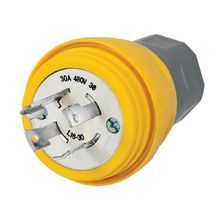 Wiring Device-Kellems Twist-Lock® HBL28W76 3-Phase Grounding Male Standard Locking Plug, 480 VAC, 30 A, 3 Pole, 4 Wires, White/Yellow