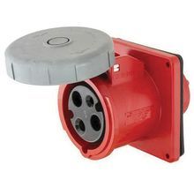 Wiring Device-Kellems HBL360R7W Female Heavy Duty Single Flanged Watertight Pin and Sleeve Receptacle, 480 VAC, 60 A, 2 Poles, 3 Wires, Red