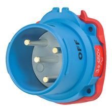 MELTRIC DECONTACTOR™ 63-38043-BUD DSN30 Switch Rated Male Inlet, 255/277/440/480 VAC, 30 A, 3 Pole, 4 Wires, Blue