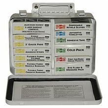 Pac-Kit® 5201 Unitized First Aid Kit, Wall Mounting, 86 Components, Steel Case, 6-1/2 in H x 9-1/2 in W x 2-3/4 in D