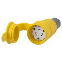 Wiring Device-Kellems Twist-Lock® Elastogrip® HBL27W47 Female Isolated Grounding Standard Sized Water/Dust-Tight Locking Connector, 125 VAC, 20 A, 2 Pole, 3 Wires, Yellow
