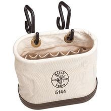 Klein® 5144 Oval Shape Aerial Tool Bucket With Hook, 10 in H x 7 in W x 14 in D, 15 Pockets, Canvas, Natural