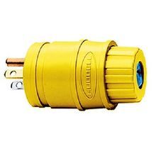 Wiring Device-Kellems Elastogrip® HBL14W47 Grounding Watertight Standard Straight Blade Plug, 125 VAC, 15 A, 2 Poles, 3 Wires, Yellow