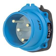 MELTRIC DECONTACTOR™ 63-38143 DSN30 Switch Rated Male Inlet With Ground, 347/600 VAC, 30 A, 3 Pole, 4 Wires, Blue