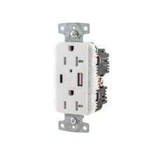 Wiring Device-Kellems tradeSELECT® USB20AC5W Duplex Grounding Standard Tamper-Resistant USB Charger Receptacle, 1 Phase