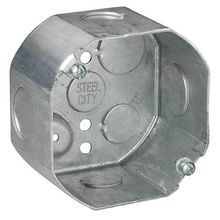 Steel City® 54171-1/2-3/4 Octagon Ceiling Box, Steel, 22.5 cu-in Capacity, 1 Outlet, 2 Knockouts, 2-1/8 in D Dimensions